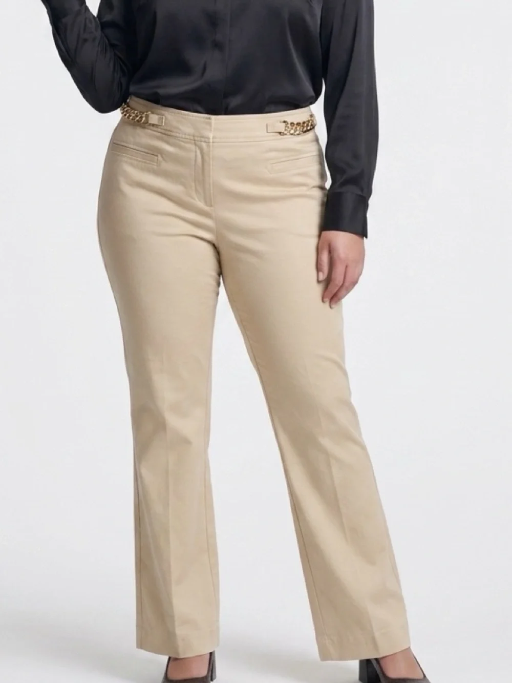 Michael Kors Neutral Beige Pants with Chain Detail